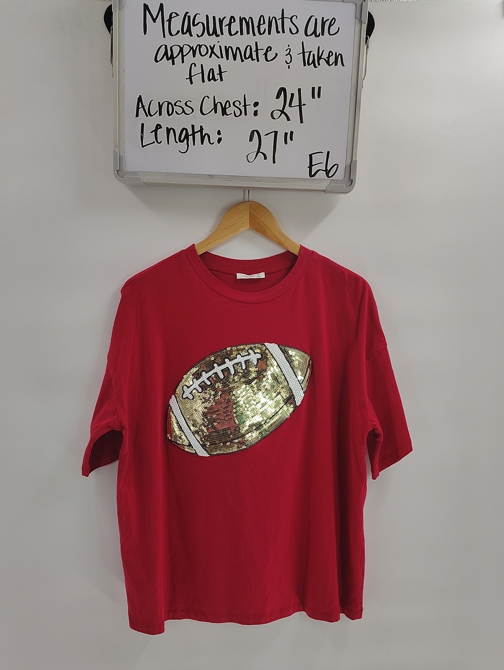 Timing Gameday Football Tee Medium Red Sequins Oversized Relaxed Short Sleeve - Picture 2 of 7